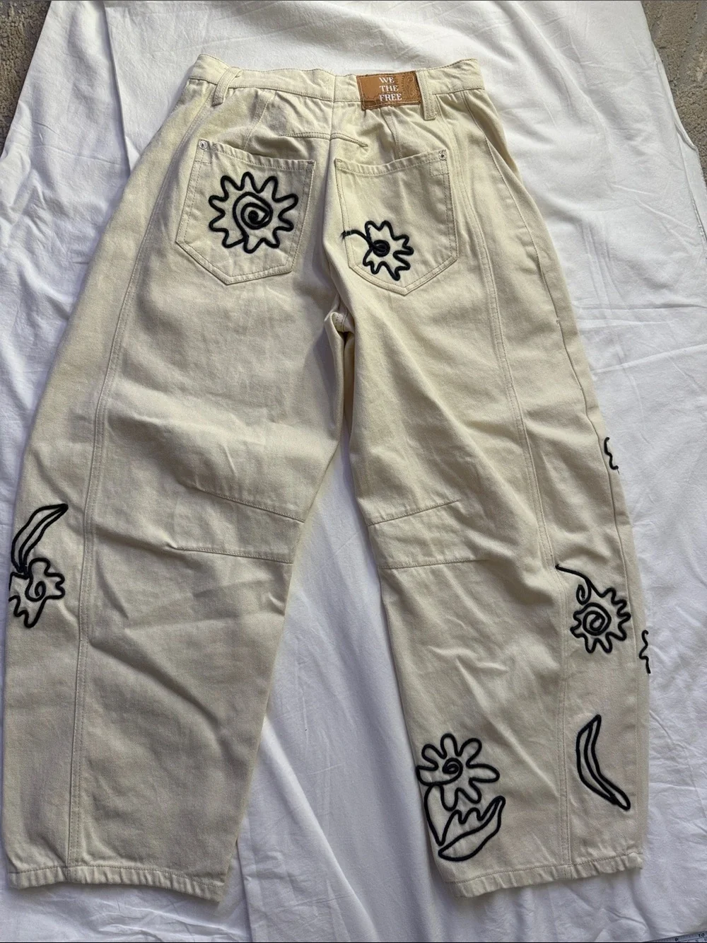 We The Free Cream Jeans with Black Floral Outline Embroidery - Picture 11 of 16